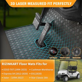 RIZINKART Golf Cart Floor Mat,Upgraded Non-Slip Full Coverage Liner Fits EZGO TXT (1994-2023), Express S4 (2012-2020), Valor, Workhorse Models - 1/3'' Thick Durable Rubber Heavy Duty Mats Easy Clean