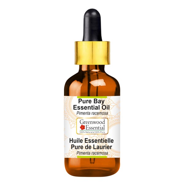 Greenwood Essential Pure Bay Essential Oil (Pimenta racemosa) with Glass Dropper Natural Therapeutic Quality Steam Distilled 50 ml (1.69 oz)