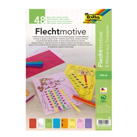 folia 70250 - Flecht- & Webmotive aus Tonpapier (130 g/m²), DIN A4, 48 Blatt farbig sortiert mit 8 verschiedenen Motiven, kreative Beschäftigung für Kinder