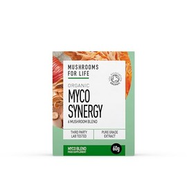 Organic Myco Synergy Mushroom Super Blend (6 Mushroom Blend)| 60 Caps or 60g Powder - Mushroom Superfood Supplement - Pure Grade Extracts, No Binders (60g Powder)