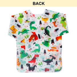 BAHABY Kids Art Smocks Dinosaur Painting Aprons for Children Waterproof Artist Smock with Long Sleeve and 3 Pockets for Age 3-8 Years (White)