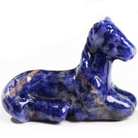2.2 Inch Blue Sodalite Horse Crystal Figurines, Hand-Carved Healing Crystals Decor, White Horse Statues Stone Energy Gemstones, in Bedroom Office Meditation Horse Memorial Gifts for Men and Women