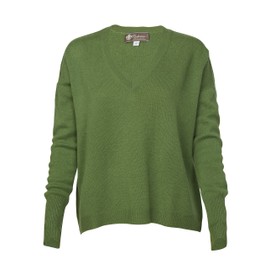 Cashmere Boutique 100% Pure Cashmere Pullover Boyfriend V Neck Sweaters for Women – Loose Fit, Long Sleeve and Classic Style - Sage Green, Large