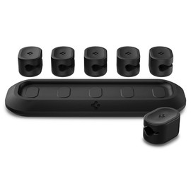 Spigen Magnetic Cable Holder, Cable Management, Desktop Multipurpose Cable Organizer, 6-Clip Cord Keeper for Lightning, and USB-A/USB-C Cables - Black (6 Clips/LD101)