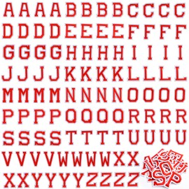 Coopay 104 Pieces Letter Iron on Patches, Alphabet Sew on Appliques with Embroidered Patch A-Z Letter Badge Decorate Repair Patches for Jeans, Shirts, Hats, Shoes, Bags Clothing Supplies (Red)