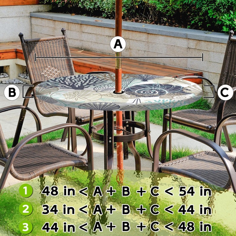 Britown Coastal Beach Round Outdoor Tablecloth with Umbrella Hole, Plaid