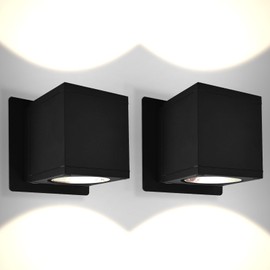 LUXRITE Outdoor LED Cube Wall Light, Modern Up Down Wall Sconce, 3CCT 3000K 4000K 5000K, 18W, Anti-Rust Aluminum, IP65 Waterproof, ETL Listed, Exterior Light Fixture for Porch, Garage, Patio 2-Pack