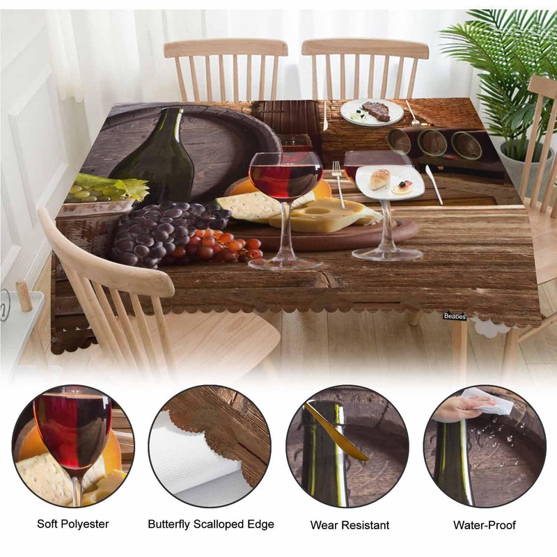 Beabes Table Cloth Wine, Wine Bottle Glasses Grapes Wooden Farmhouse