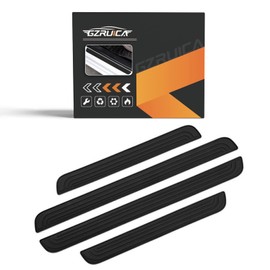 GZRUICA Door Sill Plate Protectors for Car - Universal Door Entry Guards Sill Scuff Cover Panel Step Protector, Welcome Pedal Protector Cover, No Pattern, Full Black Base, 4pcs/Set
