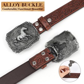 BELTROAD Cowboy Belts for Men Western Belt Cowgirl Belt for Women Mens Cowboy Leather Belt for Jeans Christmas Gifts Belt, Sliver Horse-coffee, for Waist 34"-36"