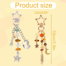 Mikovivi 2pcs Moon Sun Star Keychain Keyring, Y2K Key Chain Ring with Gravel & Beads Boho Aesthetic Bag Charms for Women Girl (Silver, Gold)
