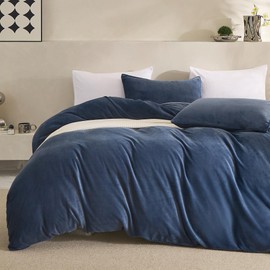 JELLYMONI Blue Velvet Duvet Cover Twin Size - Ultra Soft Flannel Comforter Cover, 2-Piece Luxury Fluffly Duvet Cover with 8 Corner Ties & Zipper Closure