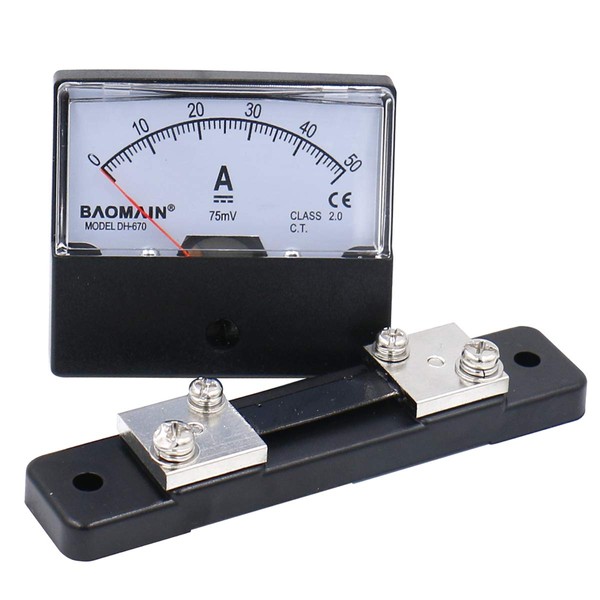 Baomain DH-670 DC 0-50A Analog Amp Panel Meter Current Ammeter with 75mV Shunt