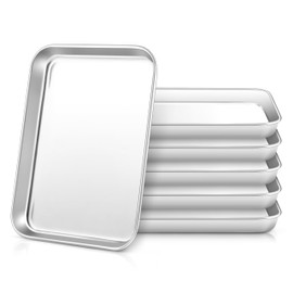 HaWare Stainless Steel Kids Plates, 6-Piece Metal Dinner Dish Set for Toddler Children, 9.4’’ x 7.3 ’’ x 1’’ Snack Food Tray Plate, Durable Baking Sheet Pan for Oven, Non-Toxic and Dishwasher Safe