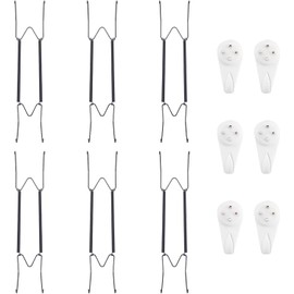 6 Pack Plate Hangers for The Wall, Suitable for 16-20 inch Art Plate, Stainless Steel Invisible Heavy Duty Wire Plate Holder with Wall Hooks, Plate Hangers for Displaying Plates, Platter, Dish, Black