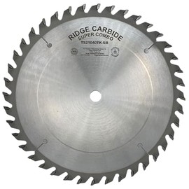 Ridge Carbide 10" 40T Super Combination Table Saw Blade, Raker Grind (4+1),+15° Hook, 5/8" Bore, Plate Thickness 0.072", Thin Kerf (.095") for Cutting Wood and Sheet Goods