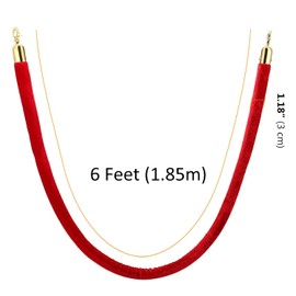 6 pcs Red Velvet Stanchion Rope, 8 Feet Crowd Control Safety Barriers with Polished Gold Hooks, Thick Stanchion Queue Barrier Rope for Carpet Events Movie Theaters Grand Openings