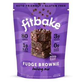 FitBake Fudge Brownie Baking Mix | 1g Net Carbs Per Serving | Keto Friendly Low Carb Food | Sugar Free | Naturally Sweetened | Gluten Free Desserts and Keto Snacks with No Added Sugar 9.5oz