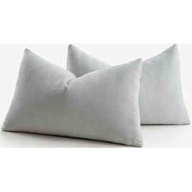 Mandioo Pack of 2 Chenille Cushion Covers Soft Comfortable Durable Throw Pillow Cases for Home Decor Sofa Couch Living Room Bedroom 12 x 20 Inch 30x50 cm Light Grey