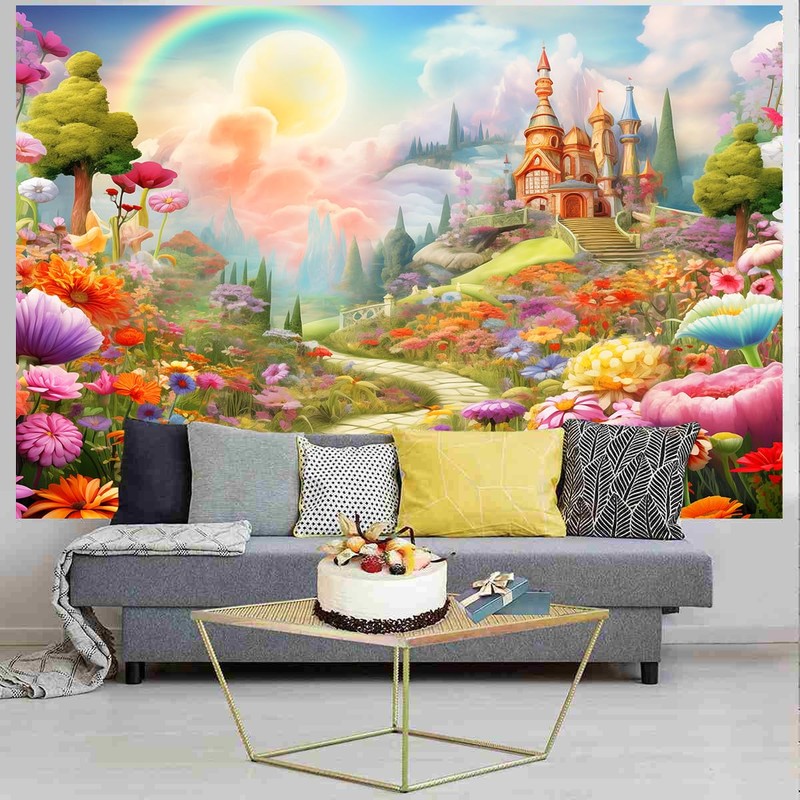 Fairy Tale Castle Backdrop 7 x 5 ft ，Pink Magical
