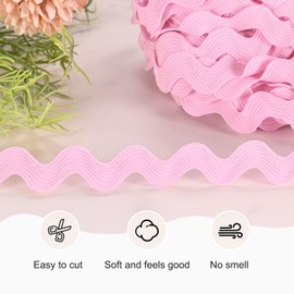 M METERXITY Rick Rack Trim, 10 Yard 10mm / 0.4 Inch Wave Bending Fringe Trimming Ribbon for Sewing/DIY Crafts/Clothes/Decoration, Polyester RIC Rac Trim [Pink]