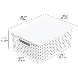 Kekow 6-Pack Plastic Storage Baskets with Lid, Organizer Bins, White