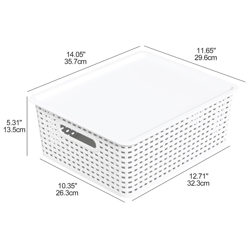 Kekow 6-Pack Plastic Storage Baskets with Lid, Organizer Bins, White