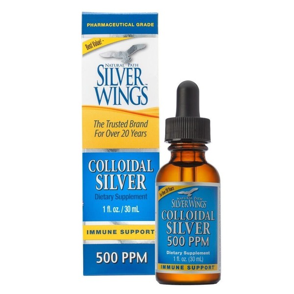 Natural Path Silver Wings Colloidal Silver 500PPM, 1 Fluid Ounce, Amber Brown (CS28A)
