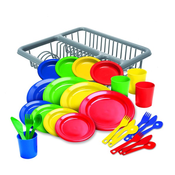 Kidzlane Kids and Toddler Dishes | Kids Play Kitchen Accessories Set | BPA Free and Dishwasher Safe Plastic Play Dishes | Kitchen Toys | Toy Plates and Dishes for Kids Kitchen Set