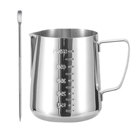 SPIKEPPY Stainless Steel Milk Frothing Pitcher 20QZ-600ml,Printing Scale Espresso Milk Steamer Cup for Coffee, Metal Pitcher with Latte Art Pen