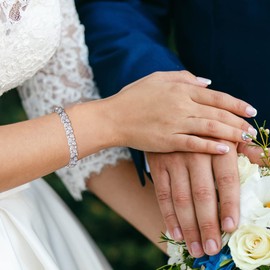 Clearine Women's Tennis Bracelet Cubic Zirconia Teardrop Bridal Bracelet for Wedding Clear Silver Tone, Cubic Zirconia