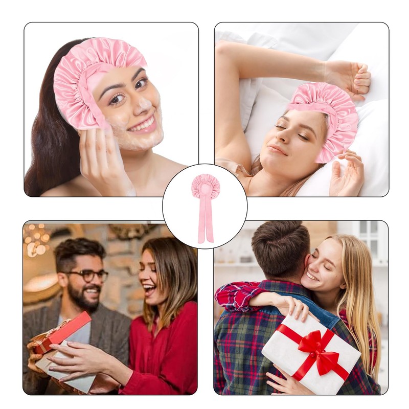 Bonnet Sleep Cap,SchlafmüTze,Bonet,Bonnet Seide,Haarhaube für Die Nacht,Haarhaube,Duschhaube (Rosa)