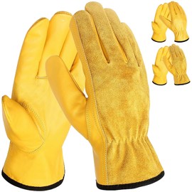 Shaz Cowhide Leather Work Gloves for Men & Women, DIY Yardwork Gardening Construction Working Gloves Puncture & Cut Resistant (Seude, Small)