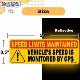 TOTOMO Red 2pk Vehicle Speed is Monitored by GPS Speed Limits are maintained Sticker 10"x3.5" Highly Reflective Premium Quality Fleet Car Truck Van Safety Caution Sign