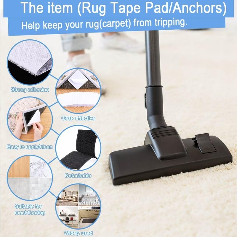 Rug Tape Pad, Rug Anchors Carpet Hook and Loop Non-Slip
