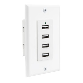 RecPro RV Wall Mount USB Charger with Wall Plate | 4 USB Ports | 12V DC Input | 2A Output | LED Power Indicator (White)