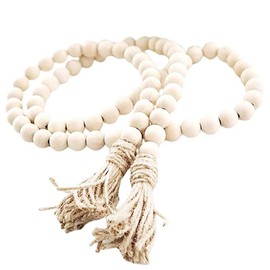 EasyBravo 58 Inch Wood Bead Garland with Tassels, Rustic Farmhouse Beads Wall Hanging Prayer Beads