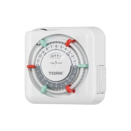 NSi Industries TORK RTN112 Indoor 15-Amp Plug-in Mechanical Appliance Timer 24-Hour Programming – GREEN & RED Trippers TWO Receptacles White