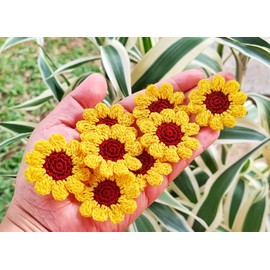 HukDok Handmade Crochet Sunflower Decoration Sewing Appliques Floral Petal Sew on Patches Ornament for DIY Craft Costume Bag Earrings or Hair Accessory (Yellow Sunflower)