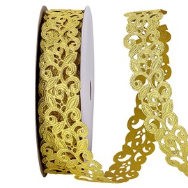 PH PandaHall 20 Yards Gold Lace Trim for Sewing, 25mm Floral Trim Ribbon