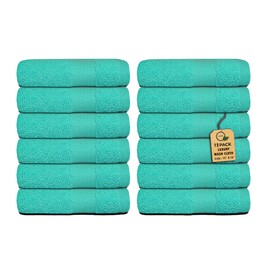 Softolle Premium Wash Cloths - 100% Combed Ring Spun Cotton WashCloth - Pack of 12 Luxury Washcloths – Ultra Soft Face Towels - Highly Absorbent Wash Cloth for Face- 13" x 13" Inches (Turquoise)