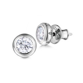Moissanite Bezel Comfy Earrings for Women Sparkly Sterling Silver Diamond Round Solitaire Stud Earrings