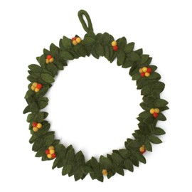 Én Gry & Sif Door Wreath, Handmade & Fair Trade Felt Wreath, Scandinavian Decoration for Autumn, Winter, Christmas, Green Autumn Wreath with Colourful Berries, Diameter 30 cm