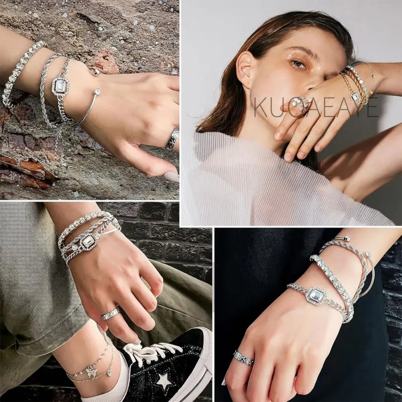KUOAEAYE - Set 4 Pulseras Para Mujer Con Zirconias Ajustables
