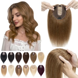 SEGO Hair Toppers for Women Real Human Hair No Bangs 130% Density 10 * 12CM Silk Base 100% Remy Human Hair Clip in Top Wiglet Hair Pieces for Thinning Hair /18 Inch Light Brown