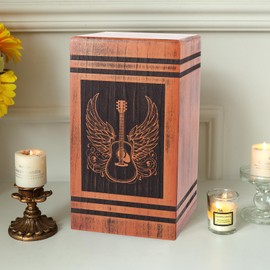 Wooden Urn for Ashes Adult Male,Large Funeral Decorative Wood Guitar Urn with Angel Wings Design,Cremation Urns for Human Ashes Adult Female (300LBS Loading)