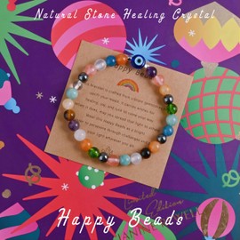 DLYFNVEV Evil Eye Bracelet Protection Healing Crystal Beaded Colorful Bead Rainbow Good Luck Natural Stone Boho Bohemian Jewelry Gifts