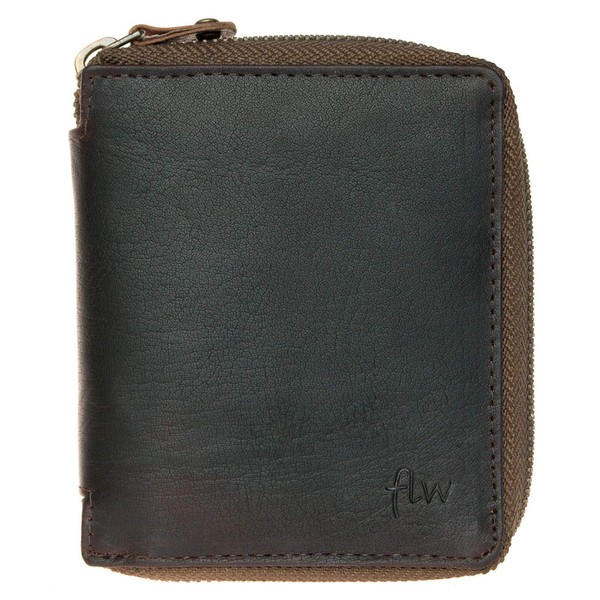 Small Strong Oiled Genuine Leather Wallet with Metal Zipper Around