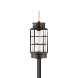 TIKI Outdoor Glass Lantern Torch – Weather-Resistant Decorative Torch for Patio, Garden & Backyard with 4-Piece Adjustable Height Pole, Fiberglass Wick & Snuffer, Black