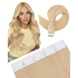 SLEEKALON Invisible Tape in Hair Extensions Real Human Hair 20 Pcs Thinned Version #24 Natural Blonde - Seamless Skin Weft Remy HairPiece Extension 22 Inch 30 Gram